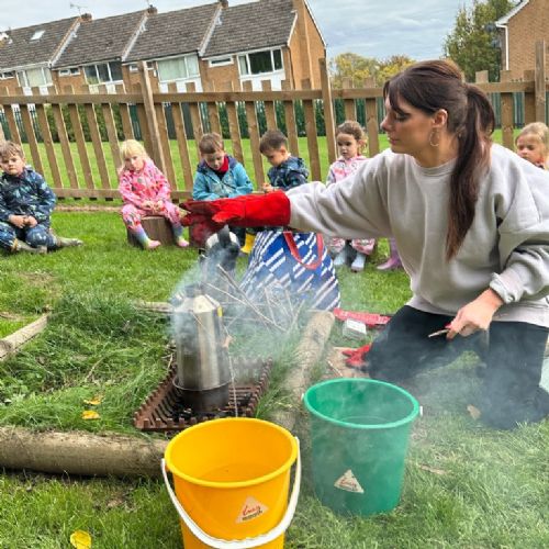 We've made our very own hot chocolate on the fire at Forest School